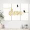 Designart - Family of Birds on Gold Words II - Cottage Canvas Artwork